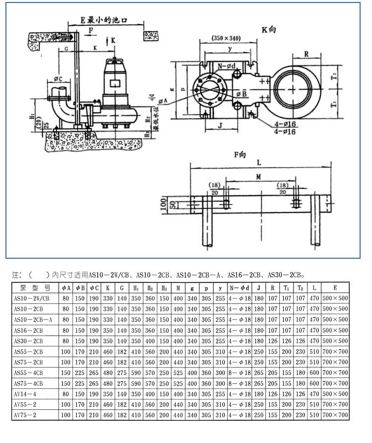 AS、AV型潛水式排污泵安裝尺寸