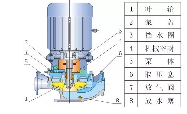 IRG型立式單G單吸管道熱水離心泵結構圖