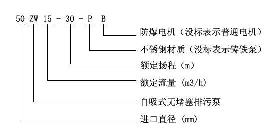 ZW自吸式無堵塞排污泵型號(hào)意義